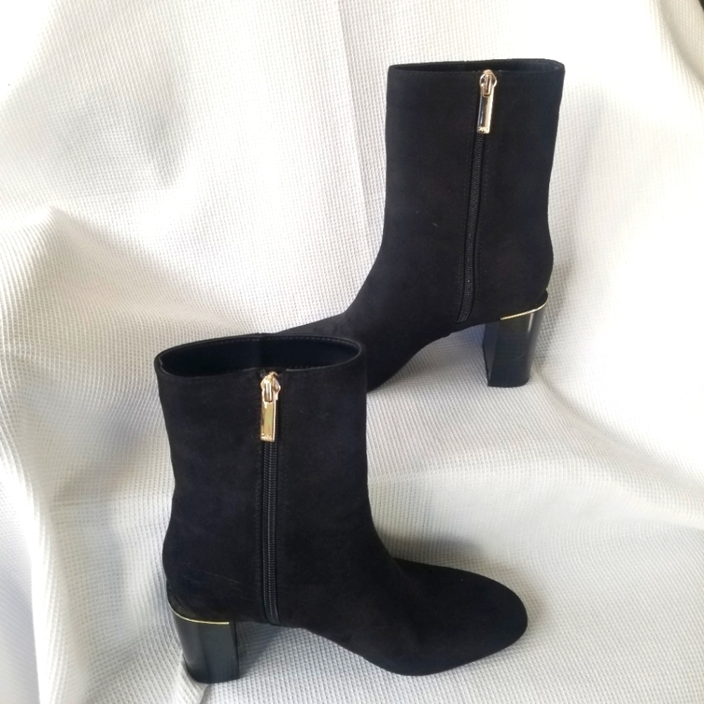 Zara Block Heel Gold Trim Ankle Boot